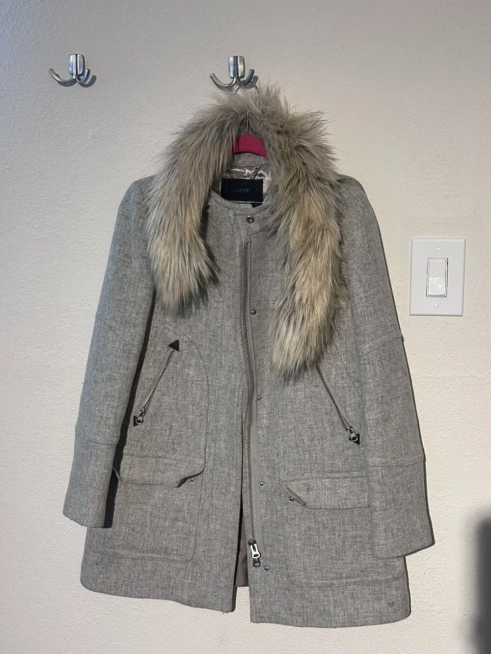 J.Crew Grey Wool Stadium Coat, Size M - Picture 4 of 5